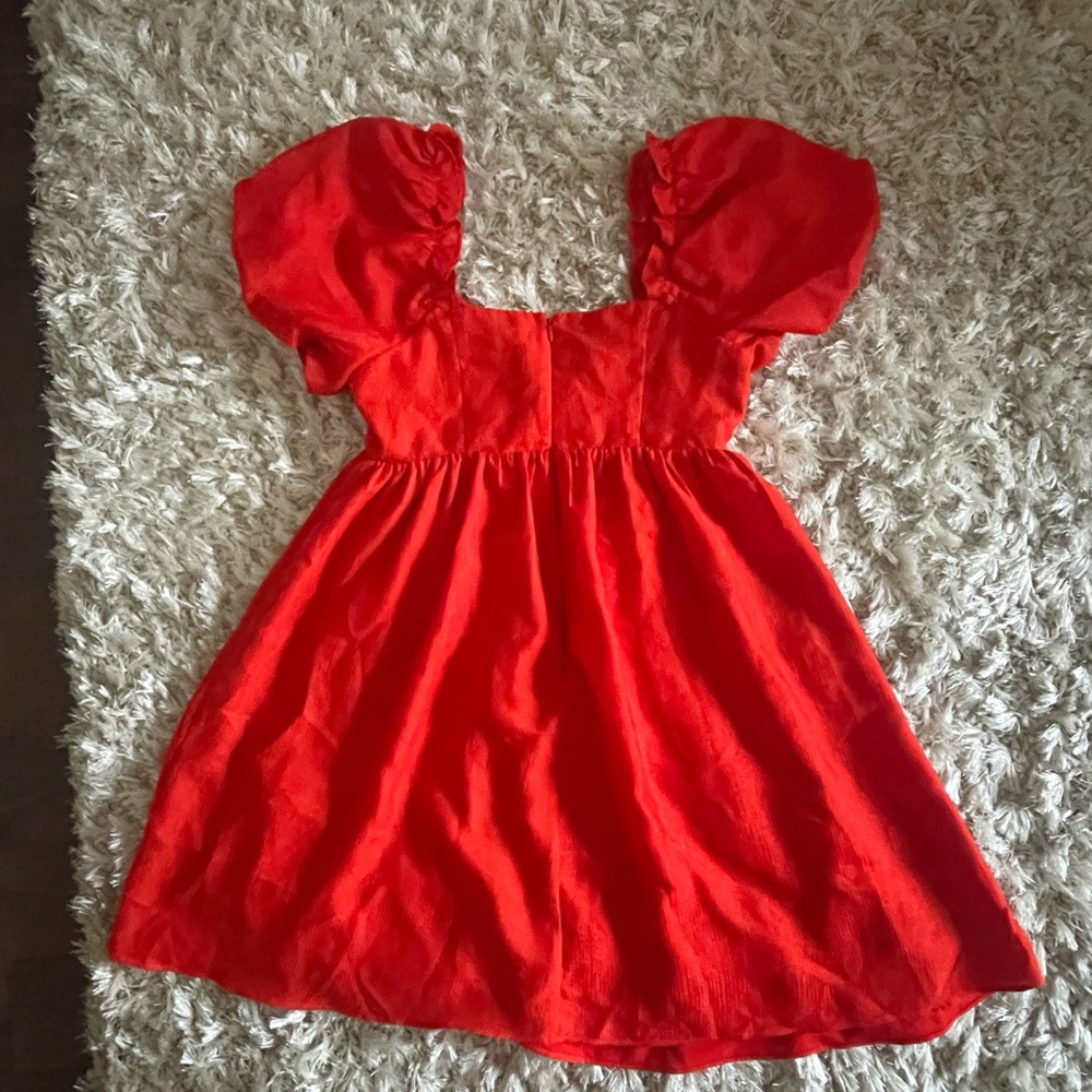 English Factory Bright Orange Puff-Sleeve Dress - Picture 3 of 4